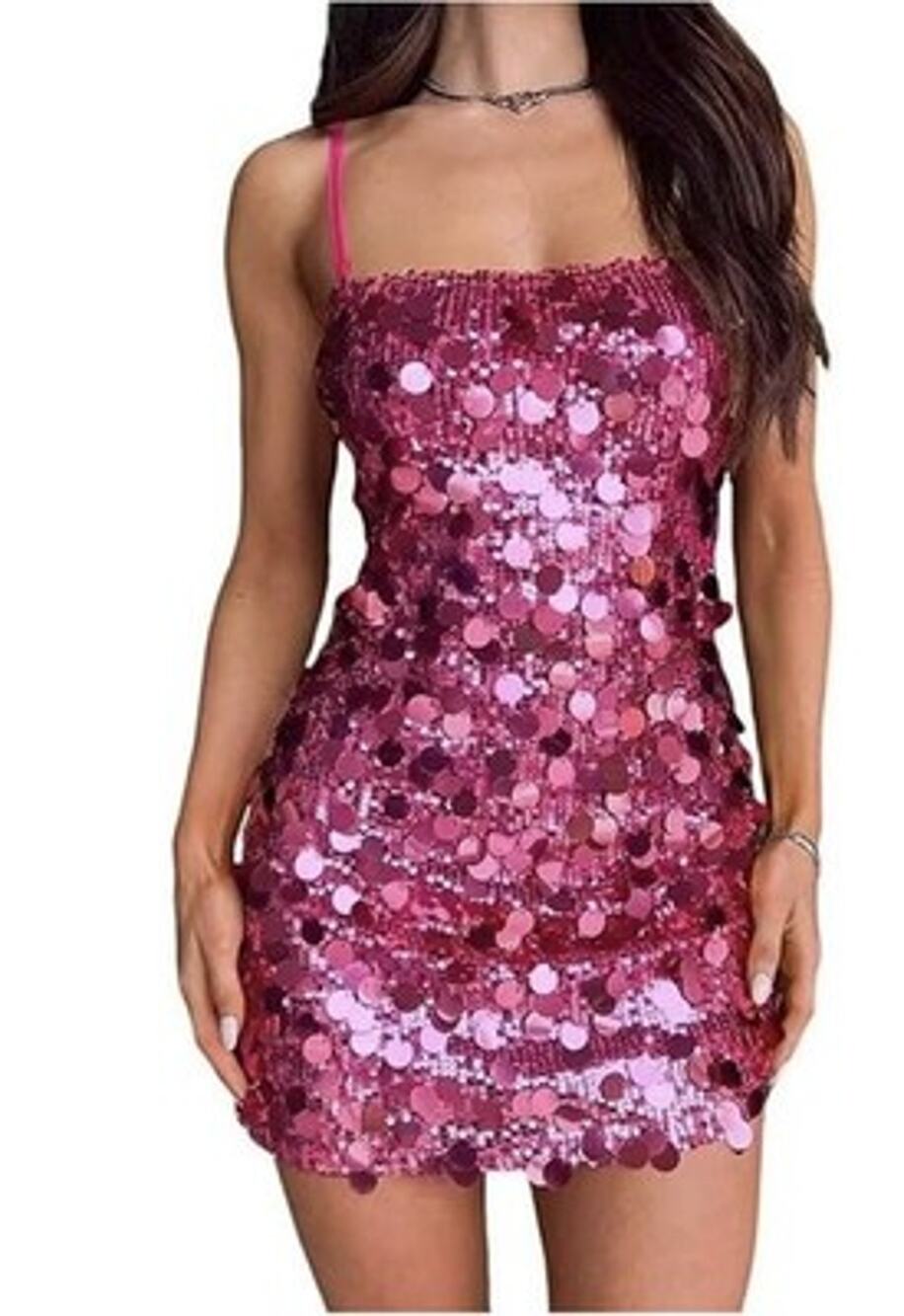 Women's Sequined Camisole Dress Pink M New